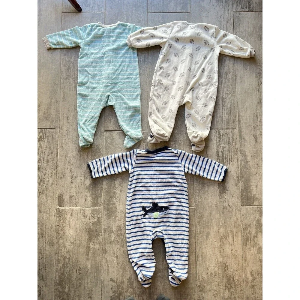 Set of 3 Baby Boys Zip Sleeper Pajamas Pjs Fleece One Piece Outfit Coverall 9m